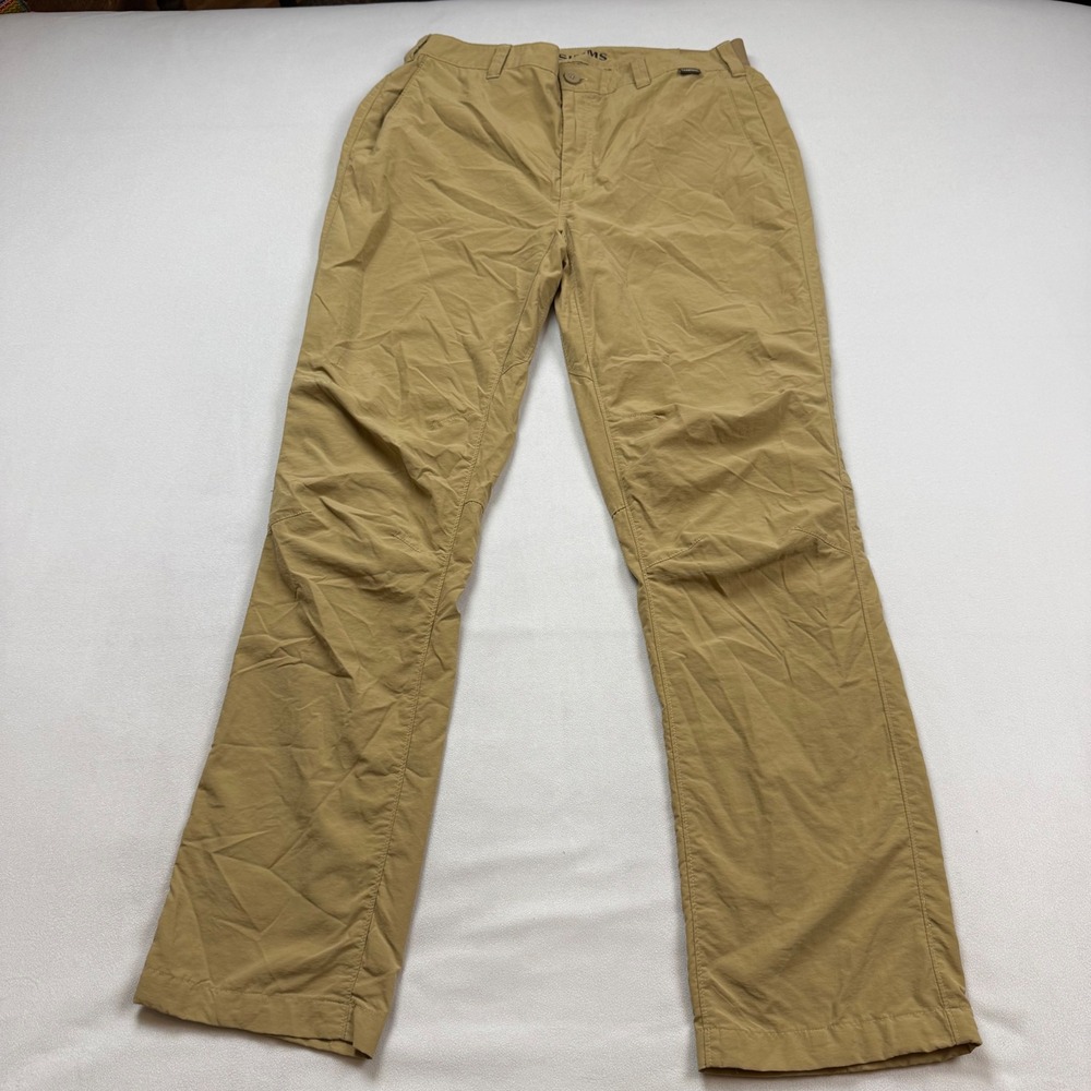 Simms Superlight Fishing Pants Mens 34 Tan Khaki Articulated Knee Outdoor Hiking